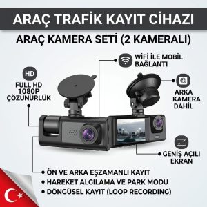 YÜKSEK KALİTELİ ARAÇ KAMERA SETİ 2 KAMERALI ARAÇ TRAFİK KAYIT CİHAZI