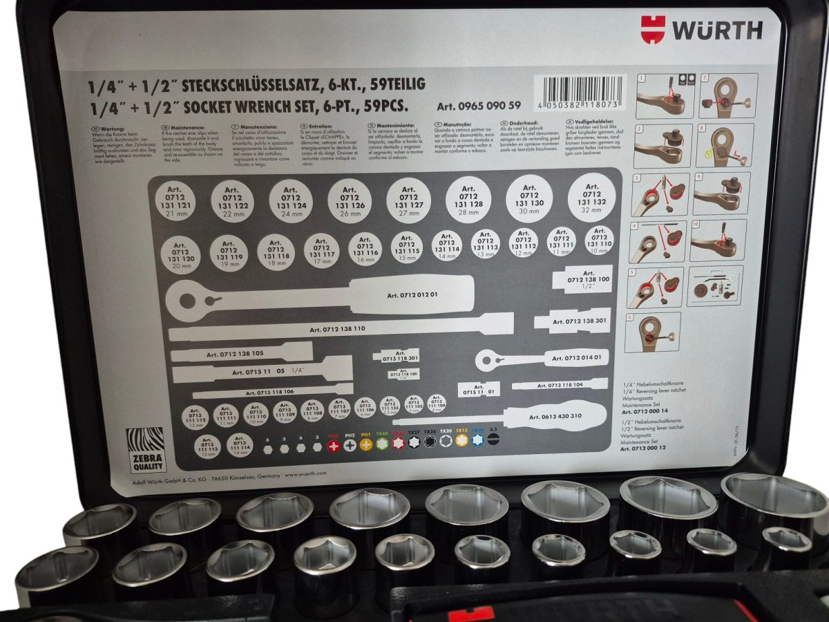 YÜKSEK KALİTELİ WÜRTH ZEBRA 59 PARÇA 1/4 + 1/2 LOKMA ANAHTAR TAKIMI 6 KÖŞE - Görsel 4