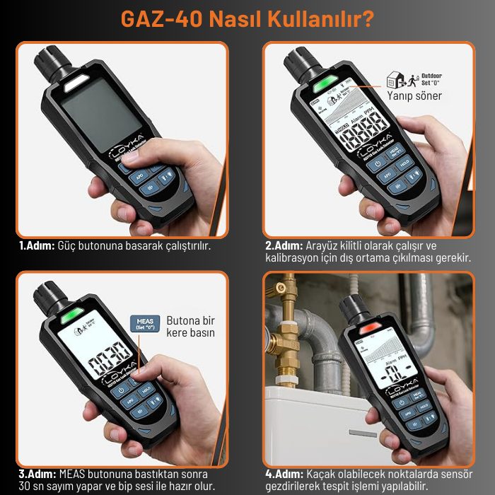 Loyka GAZ-40 Profesyonel Yanıcı Gaz Kaçak Dedektörü | Sesli ve Renkli Işıklı Alarm - Görsel 9