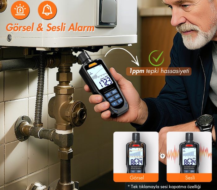 Loyka GAZ-40 Profesyonel Yanıcı Gaz Kaçak Dedektörü | Sesli ve Renkli Işıklı Alarm - Görsel 5