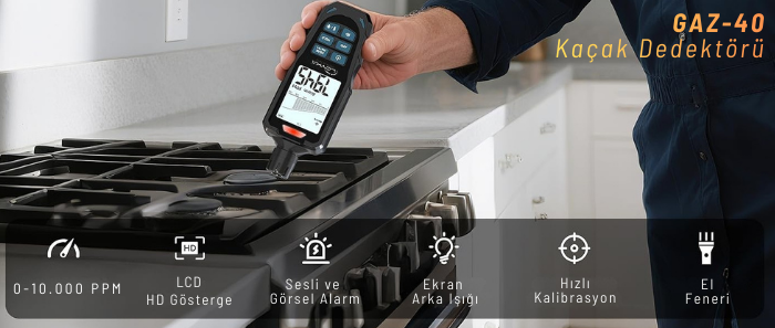 Loyka GAZ-40 Profesyonel Yanıcı Gaz Kaçak Dedektörü | Sesli ve Renkli Işıklı Alarm